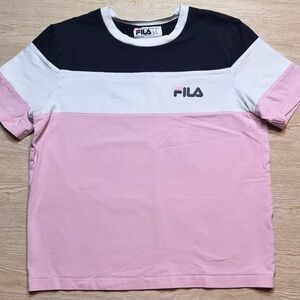 FILA Colorblock Tee Men’s Medium Pink White Navy Logo Shirt